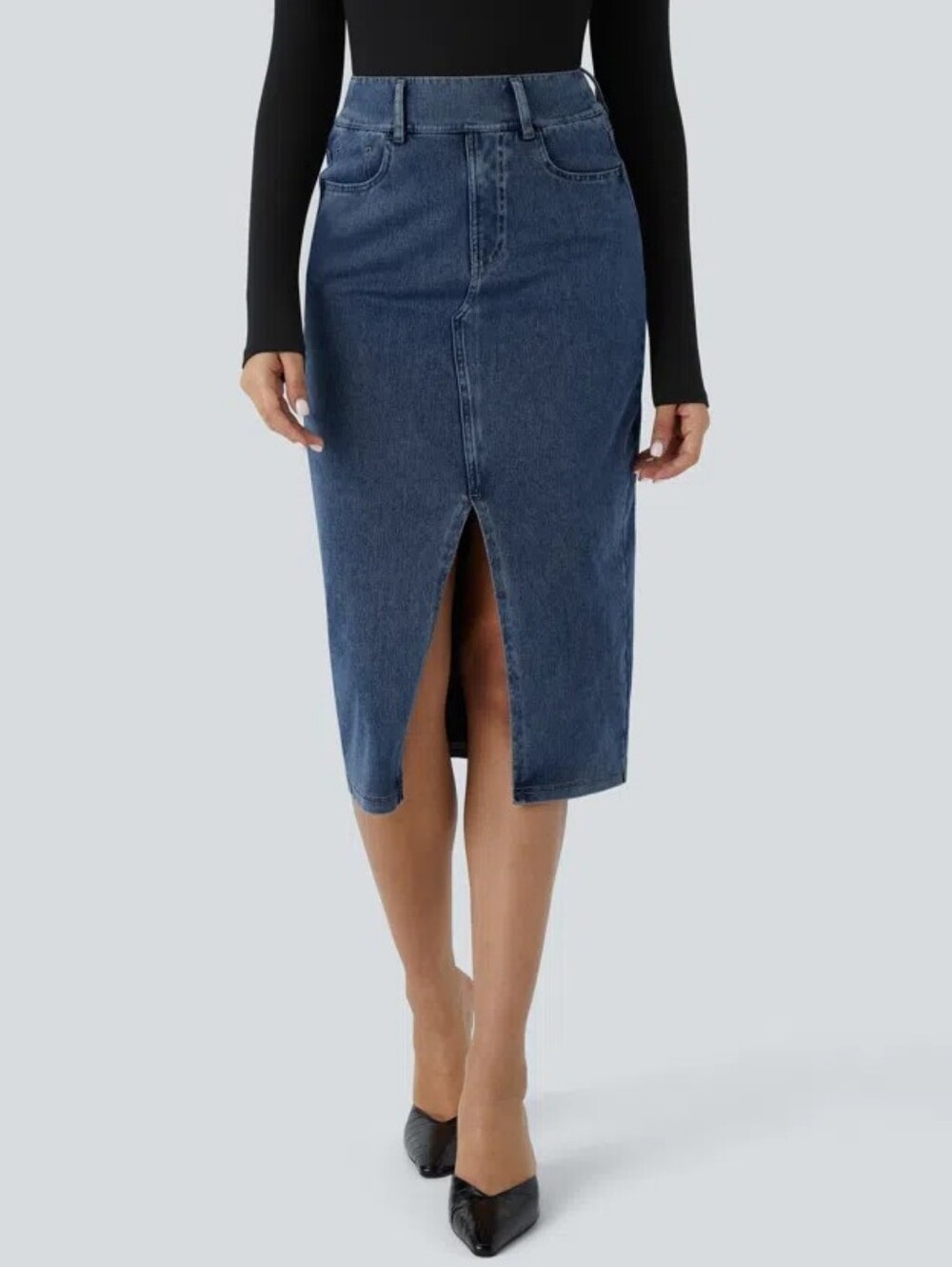 Halara Flex™ High Waisted Pockets Bodycon Denim Casual Midi Skirt